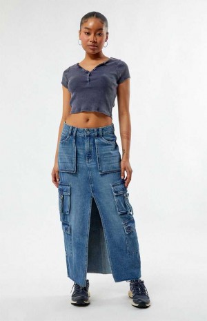 Pantalons PacSun Indigo Cargo Midi Skirt Femme Indigo | 271409ROW