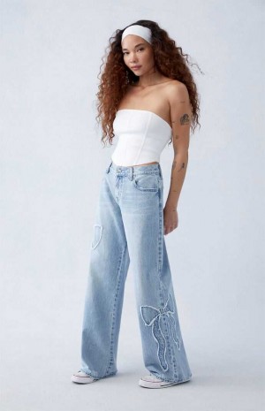 Pantalons PacSun Light Indigo Bow Low Rise gy Femme Indigo | 597841XWA