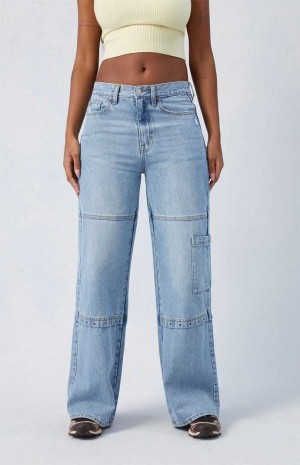 Pantalons PacSun Light Indigo Grommet Dakota Mid Rise gy Femme Indigo | 956413BQY