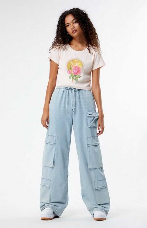 Pantalons PacSun Light Indigo Pull-On Cargo Femme Indigo Clair | 278693JZT