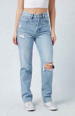 Pantalons PacSun Light Indigo Ripped Dad Femme Indigo | 675209PWZ