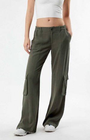 Pantalons PacSun Linen Cargo Femme Vert Olive | 529386QZE