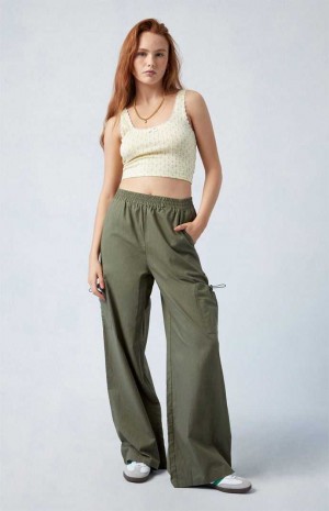 Pantalons PacSun Linen Pull-On gy Cargo Femme Vert Olive | 204738SBC