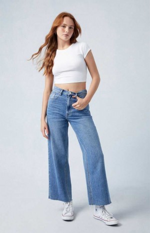 Pantalons PacSun Medium Indigo Cropped Larges Leg Femme Indigo | 863217AKR