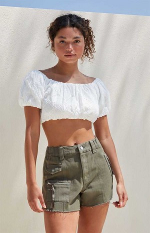 Pantalons PacSun Olive High Waisted Cutoff Workwear Femme Vert Olive | 502794JVN