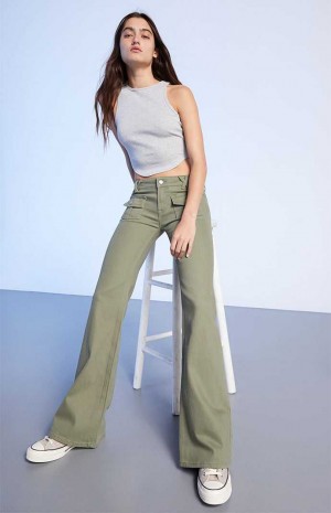 Pantalons PacSun Olive Low Rise Cargo Flare Femme Vert Olive | 136948AXV