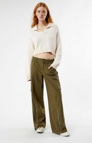 Pantalons PacSun Olive Zip Low Rise Cargo Puddle Femme Vert Olive | 241375TQM