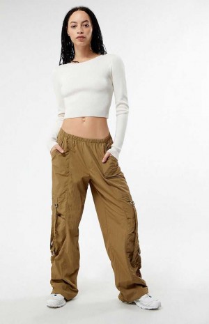 Pantalons PacSun Ruched Low Rise Pull-On Femme Marron | 138265QBD