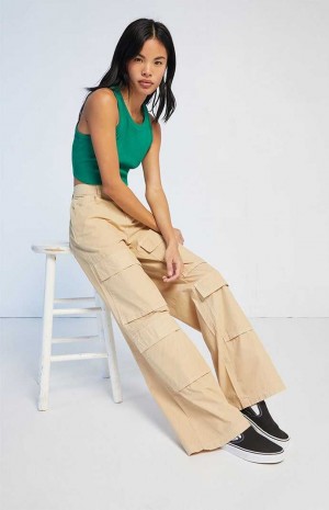 Pantalons PacSun Tan High Waisted Cargo Femme Marron | 174062SJI