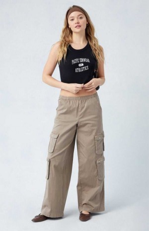 Pantalons PacSun Taupe Draped Low Rise Larges Leg Cargo Femme Grise Marron | 152790ENR