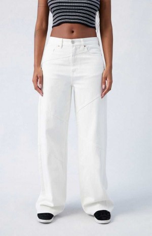 Pantalons PacSun White Paneled Dakota Mid Rise gy Femme Indigo | 914652ZKE