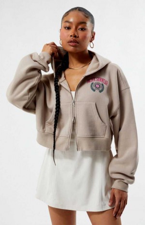 Sweat a Capuche PacSun LA Crest Cropped Double Zip Femme Grise Marron | 085124FCY