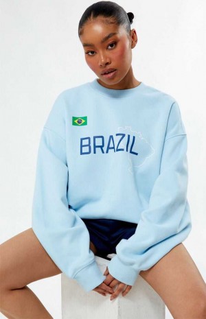 Sweats PacSun Brazil Crew Neck Femme Bleu Clair | 612397INY