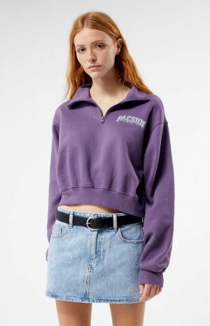 Sweats PacSun Los Angeles Half Zip Cropped Femme Violette | 573240CYJ