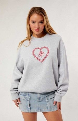 Sweats PacSun Luv & Cherries Crew Neck Femme Grise | 640952HJP