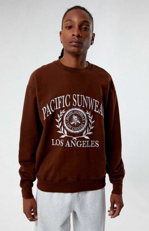 Sweats PacSun Pacific Sunwear Los Angeles Crest Crew Neck Homme Marron | 506871KEQ