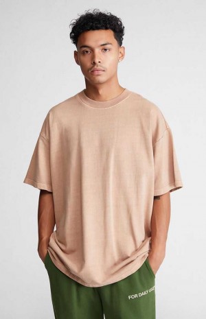 T-shirt PacSun Brown Oversized Terry Homme Marron | 480671DRN