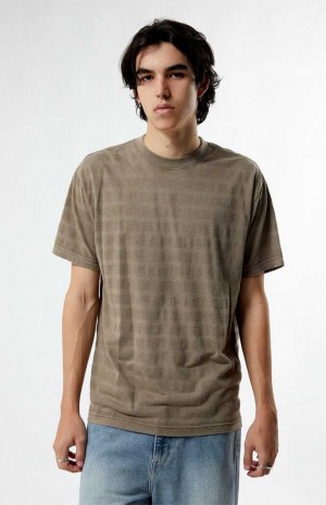 T-shirt PacSun Even Textured Stripe Homme Grise Marron | 473621IZJ