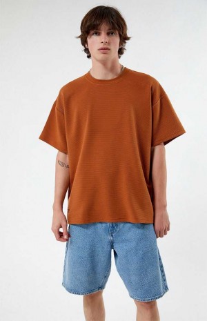 T-shirt PacSun Gold Nervuré Oversized Homme Doré | 541372HFN