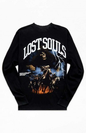 T-shirt PacSun Lost Souls Oversized Long Sleeve Homme Noir | 034962LZB