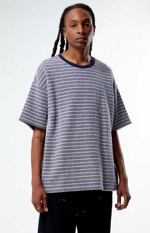 T-shirt PacSun Oversized Terry Rayé Homme Bleu Marine | 392410GRK