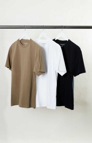 T-shirt PacSun PS Basics 3-Pack Reece Regular s Homme Blanche Noir Marron | 165287HVK