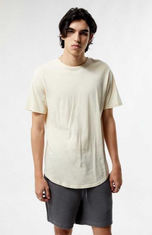 T-shirt PacSun PS Basics Cream Basic Scallop Homme Blanche | 019375YAK