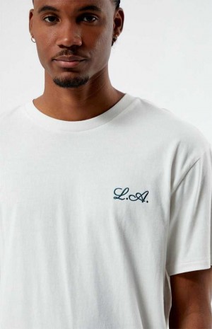 T-shirt PacSun PS Basics Cursive LA Embroidered Homme Blanche | 546932ENW