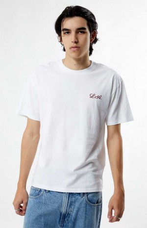 T-shirt PacSun PS Basics White Cursive LA Embroidered Homme Blanche | 075938APE