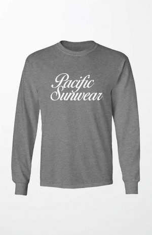 T-shirt PacSun Pacific Sunwear Script Long Sleeve Homme Grise | 926153GBK