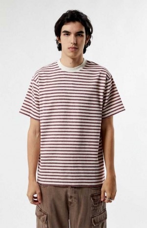 T-shirt PacSun Red Compass Rayé Texture Homme Blanche Rouge | 436521XAD