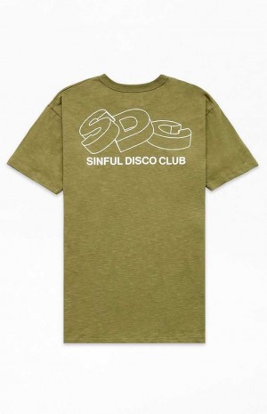 T-shirt PacSun Sinful Disco Slub Homme Vert Olive | 430196UQP