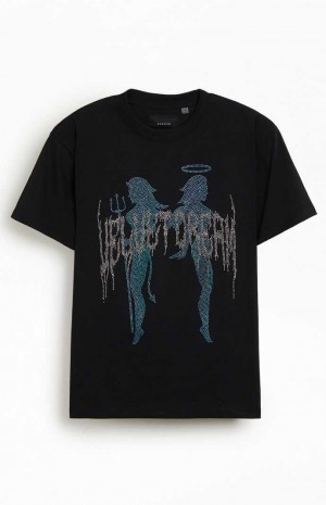 T-shirt PacSun Velvet Dream Rhinestone Oversized Homme Noir | 163284RAD