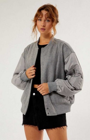 Vestes PacSun Laine Bomber Varsity Femme Grise | 271395BCU