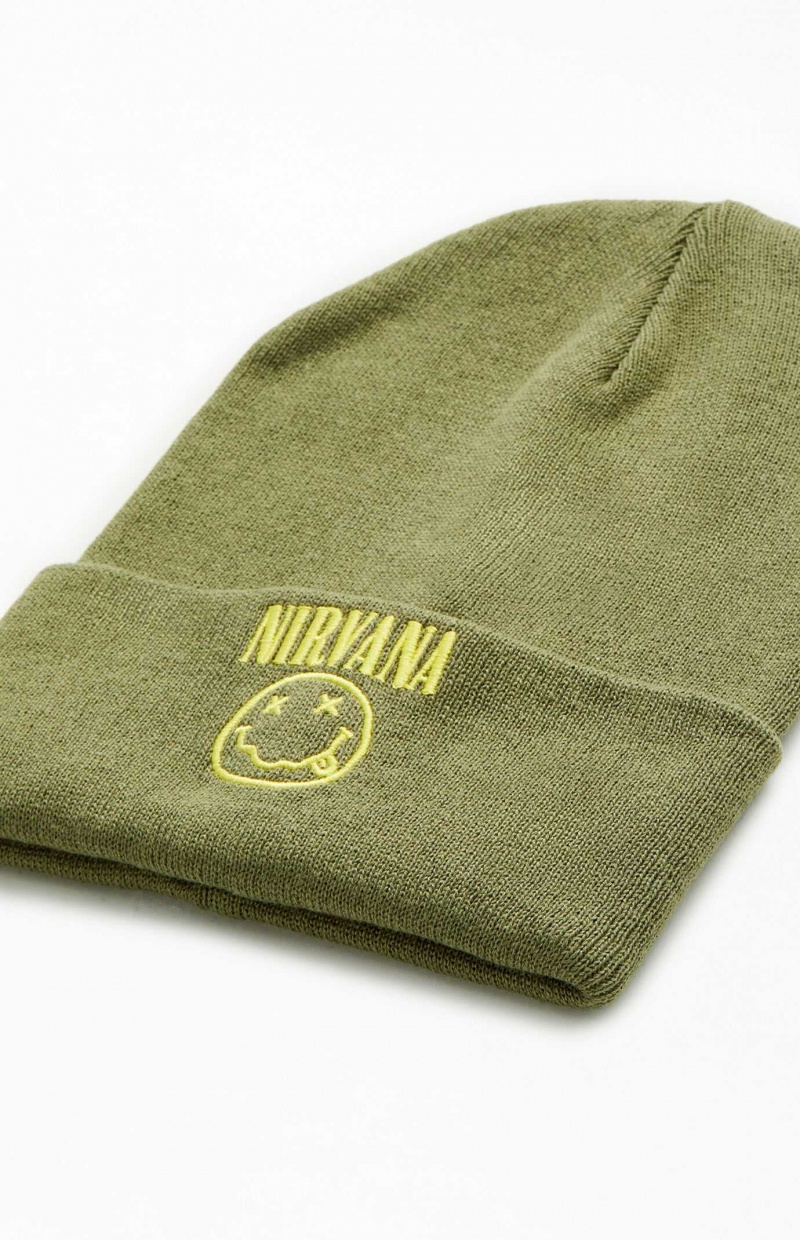 Bonnet PacSun Nirvana Smiley Face Femme Vert Olive | 279514OSY