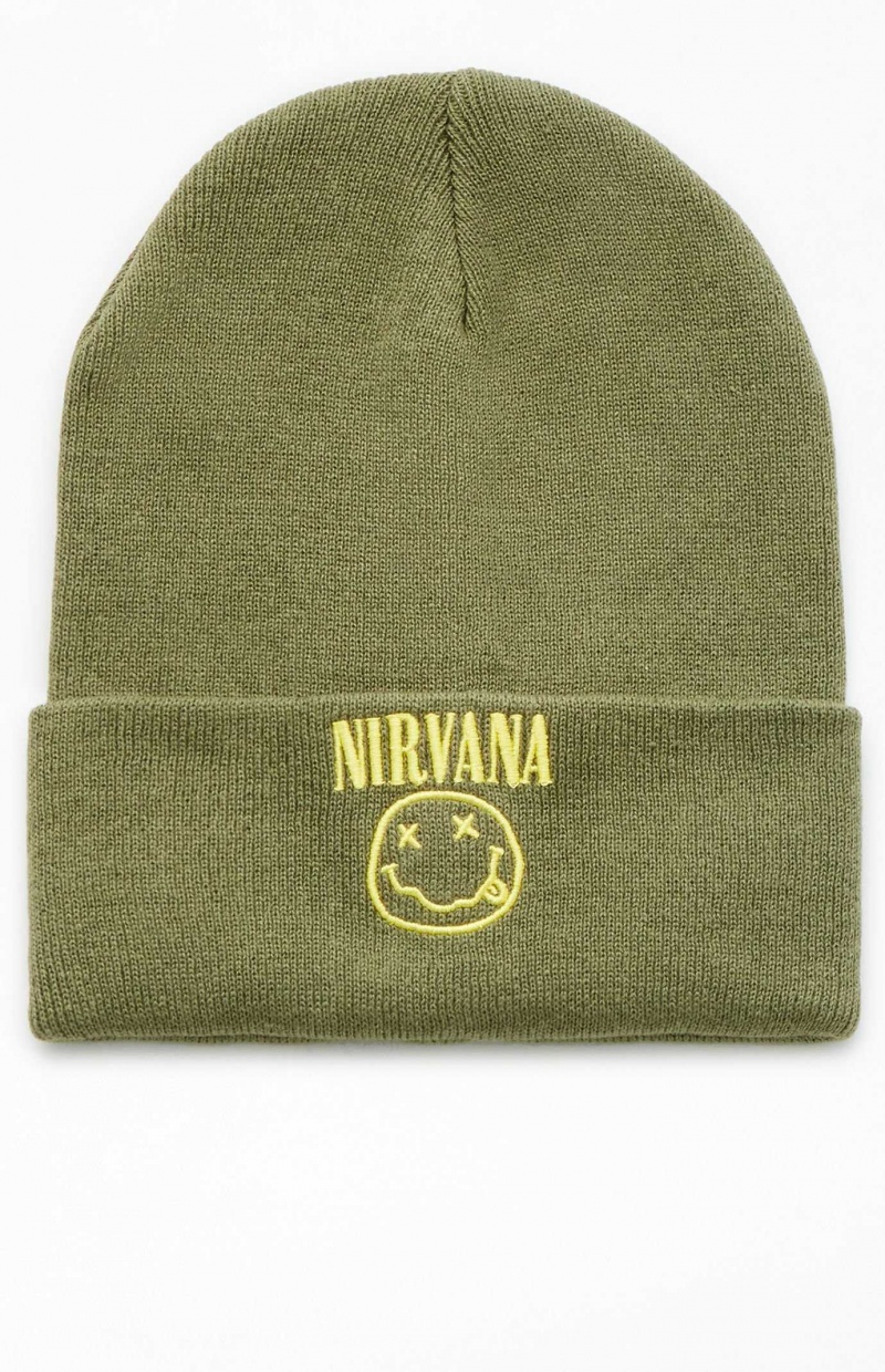 Bonnet PacSun Nirvana Smiley Face Femme Vert Olive | 279514OSY