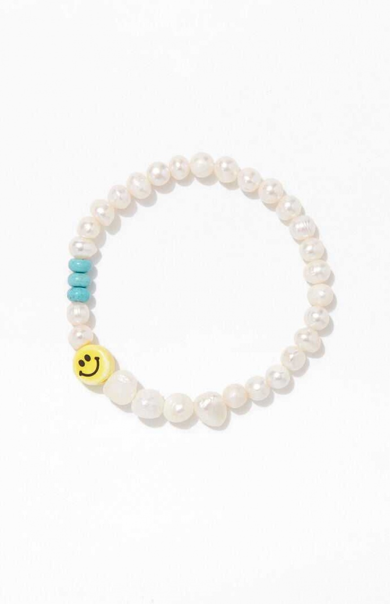 Bracelets PacSun Smiley Pearl Homme Jaune | 518396JXZ