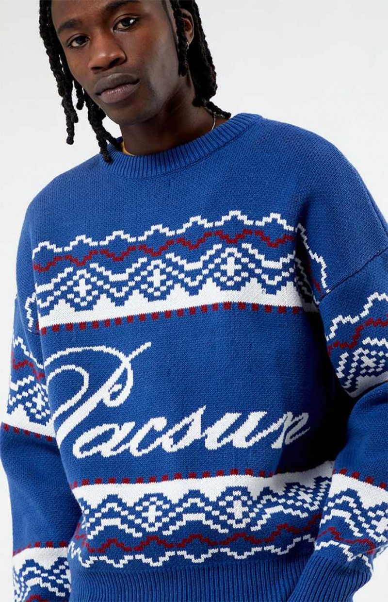 Chandails PacSun Fairisle Crew Homme Bleu | 480175TQI