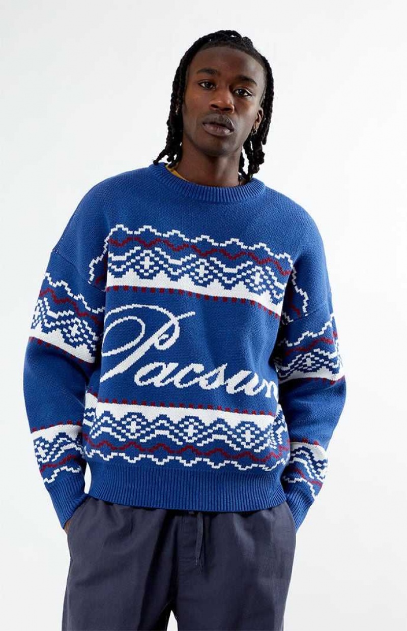 Chandails PacSun Fairisle Crew Homme Bleu | 480175TQI