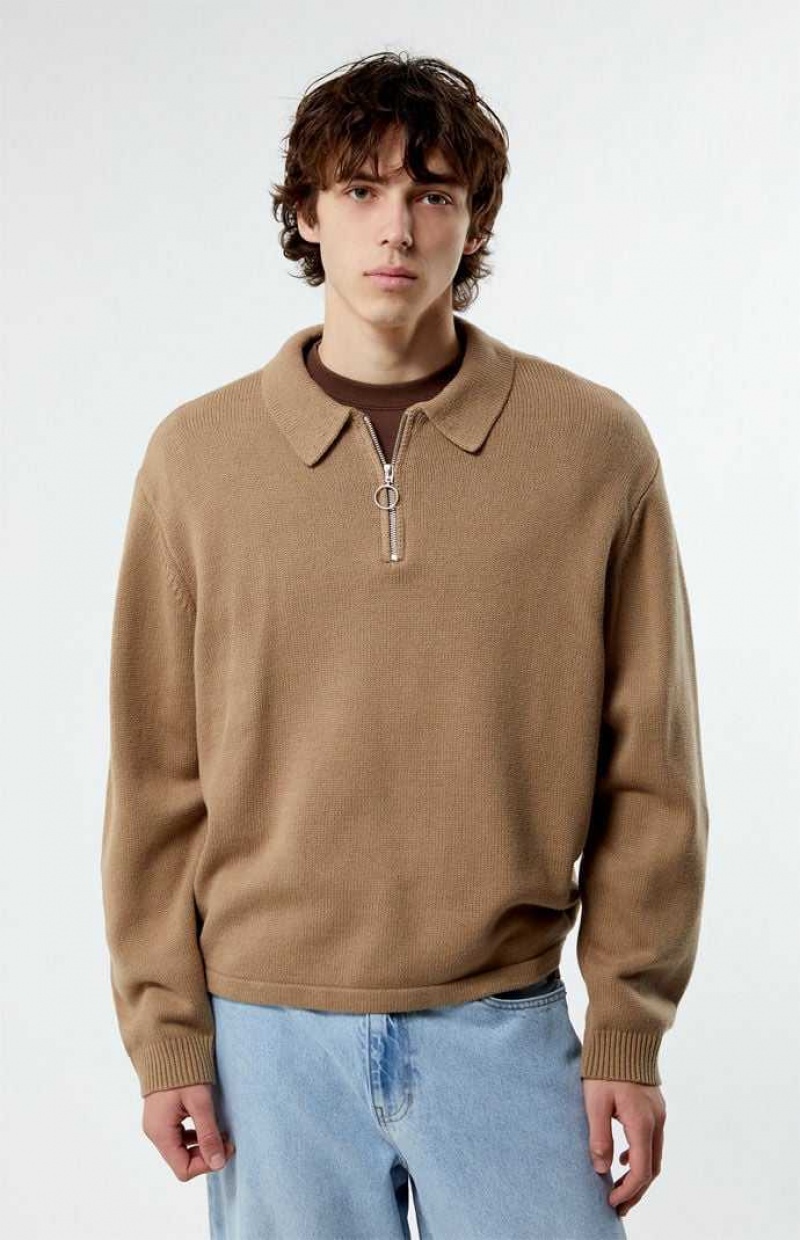 Chandails PacSun Quarter Zip Homme Marron | 769281LPM