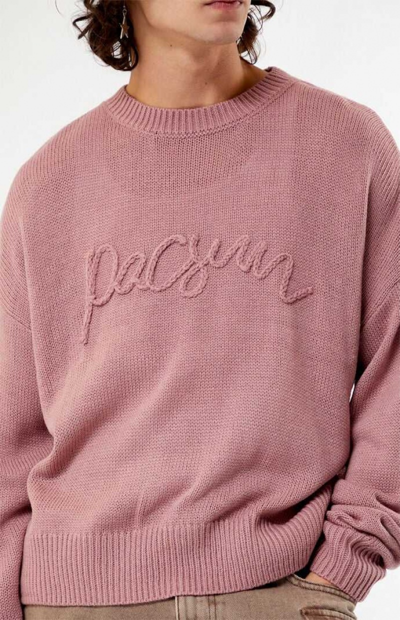 Chandails PacSun Script Applique Crew Neck Homme Rose | 745361ZQG