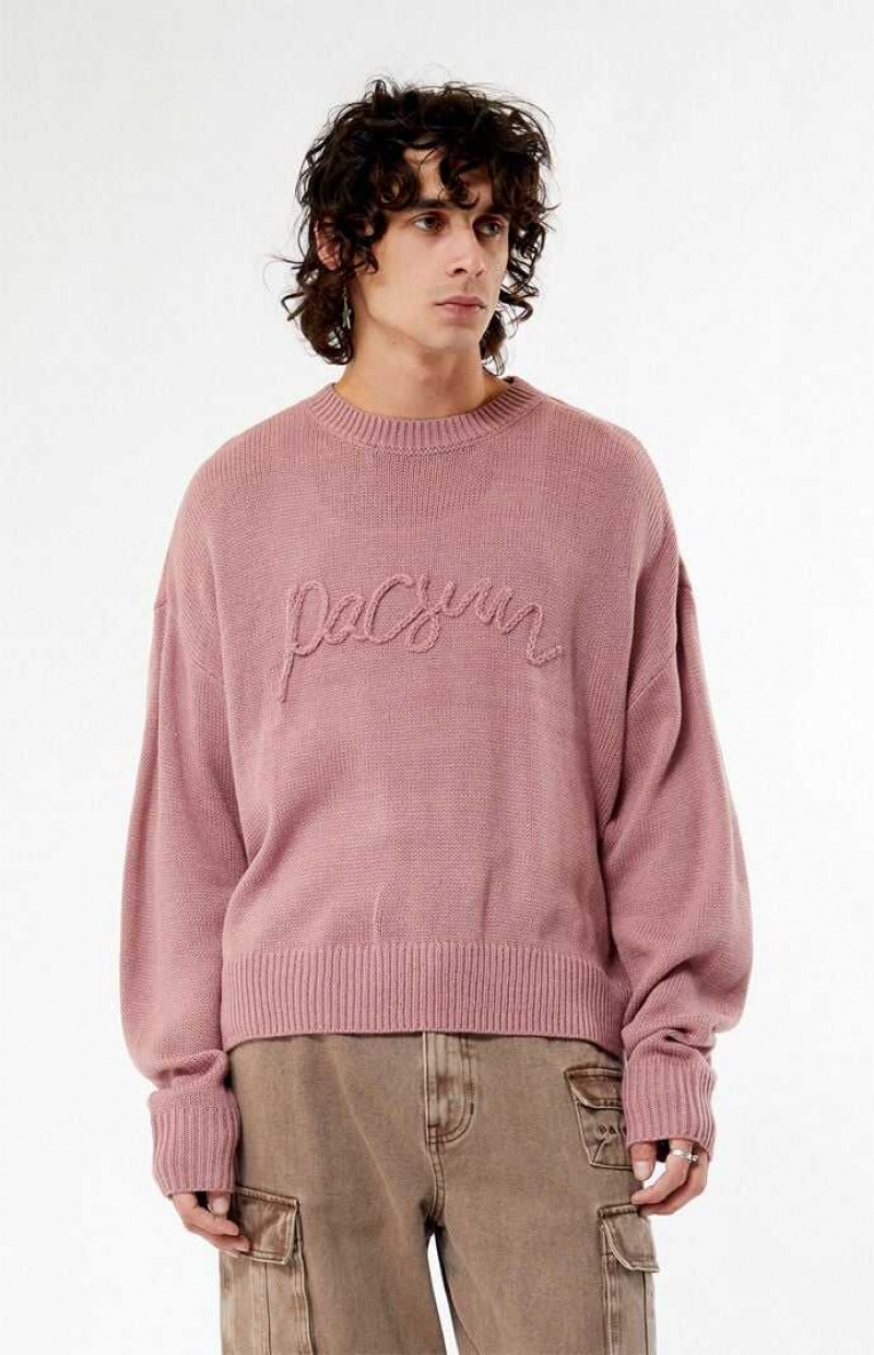 Chandails PacSun Script Applique Crew Neck Homme Rose | 745361ZQG