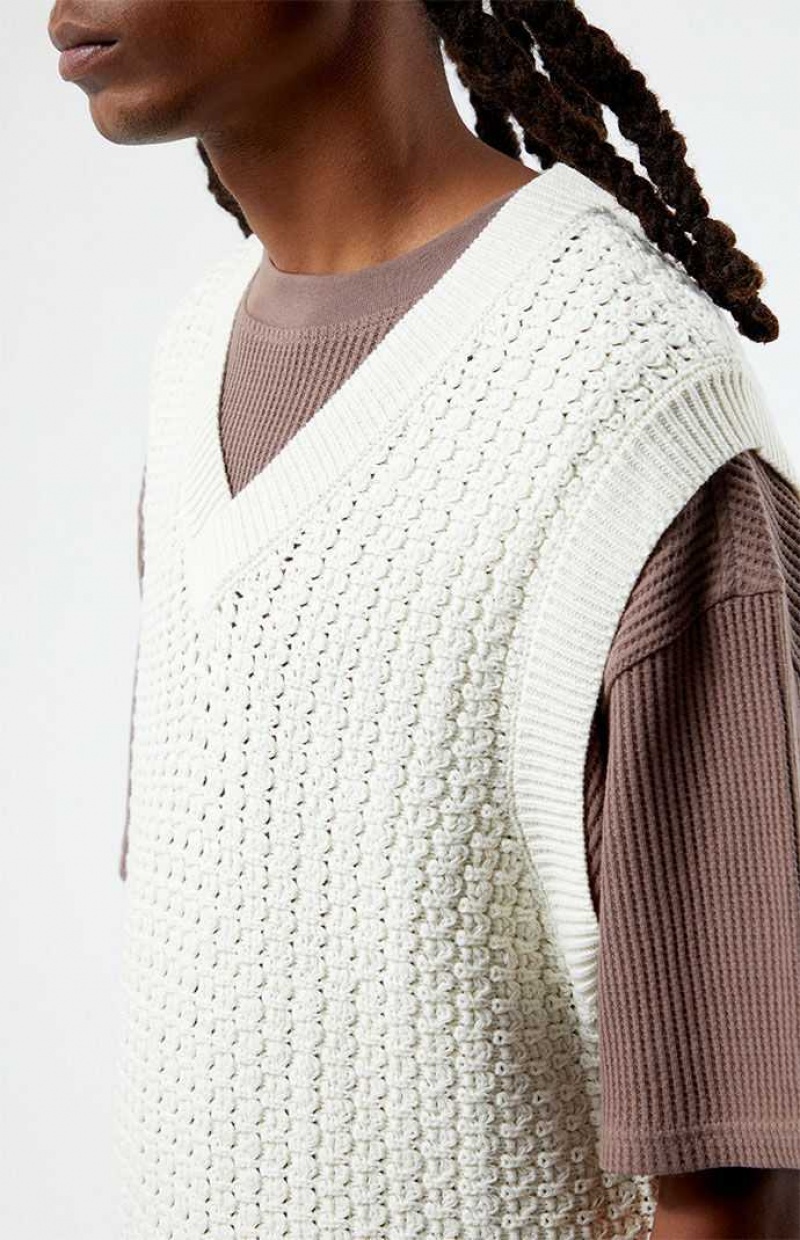 Chandails PacSun White Crochet Knit Homme Blanche | 160537GIQ