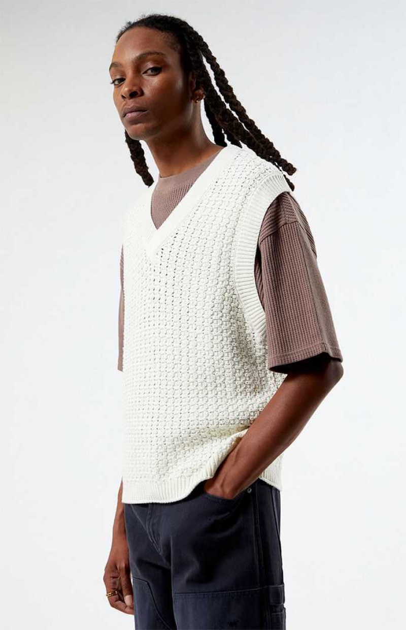 Chandails PacSun White Crochet Knit Homme Blanche | 160537GIQ