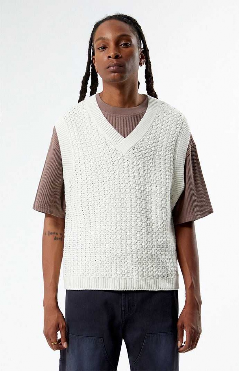 Chandails PacSun White Crochet Knit Homme Blanche | 160537GIQ