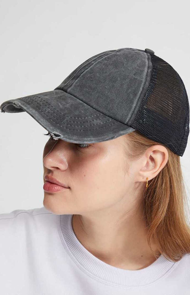 Chapeau PacSun Distressed Trucker Femme Noir | 864015WGE