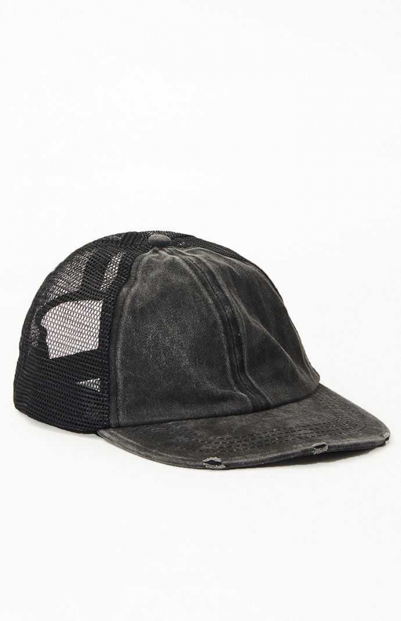 Chapeau PacSun Distressed Trucker Femme Noir | 864015WGE