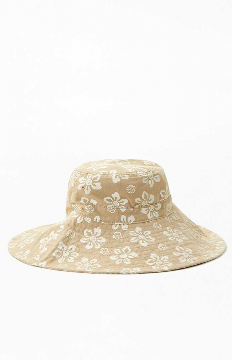 Chapeau PacSun Hawaiian Smiley Bucket Femme Beige | 014765QIZ