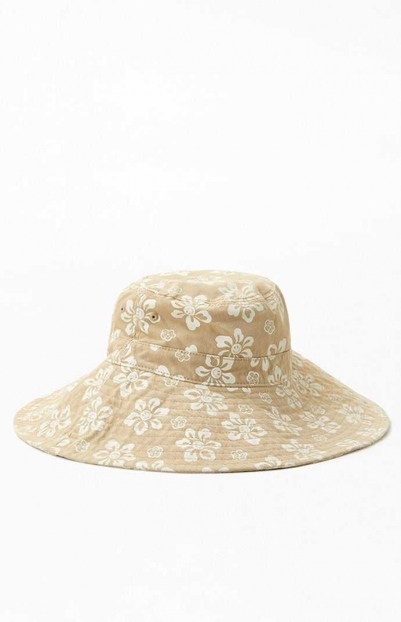 Chapeau PacSun Hawaiian Smiley Bucket Femme Beige | 014765QIZ