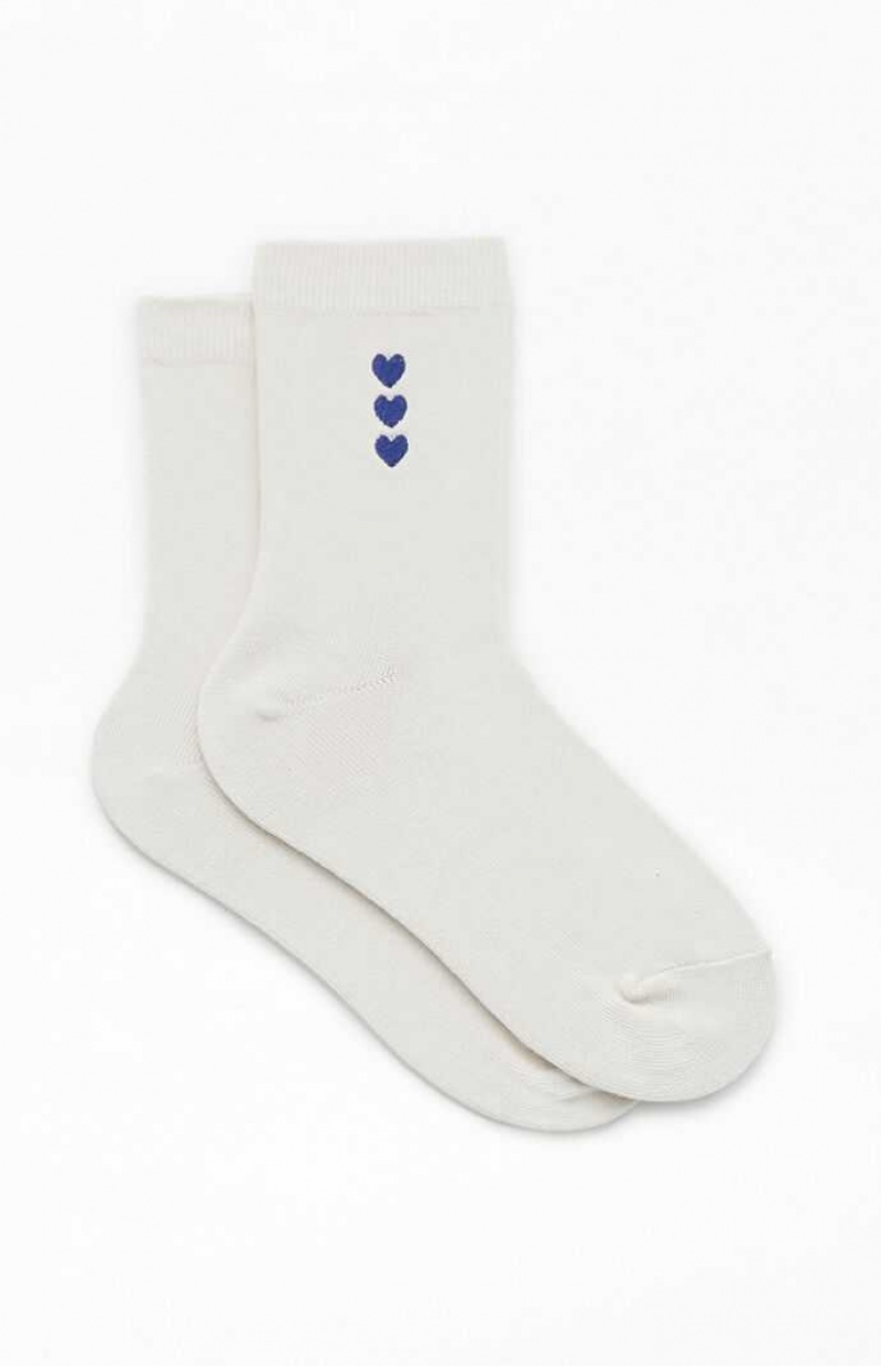 Chaussette PacSun Vertical Heart Crew Femme Blanche Bleu Marine | 392701QPB